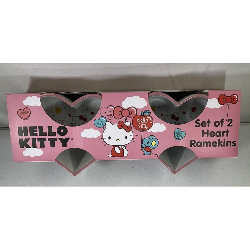Hello Kitty Valentine Heart Shaped Baking Ramekins With Red Trim